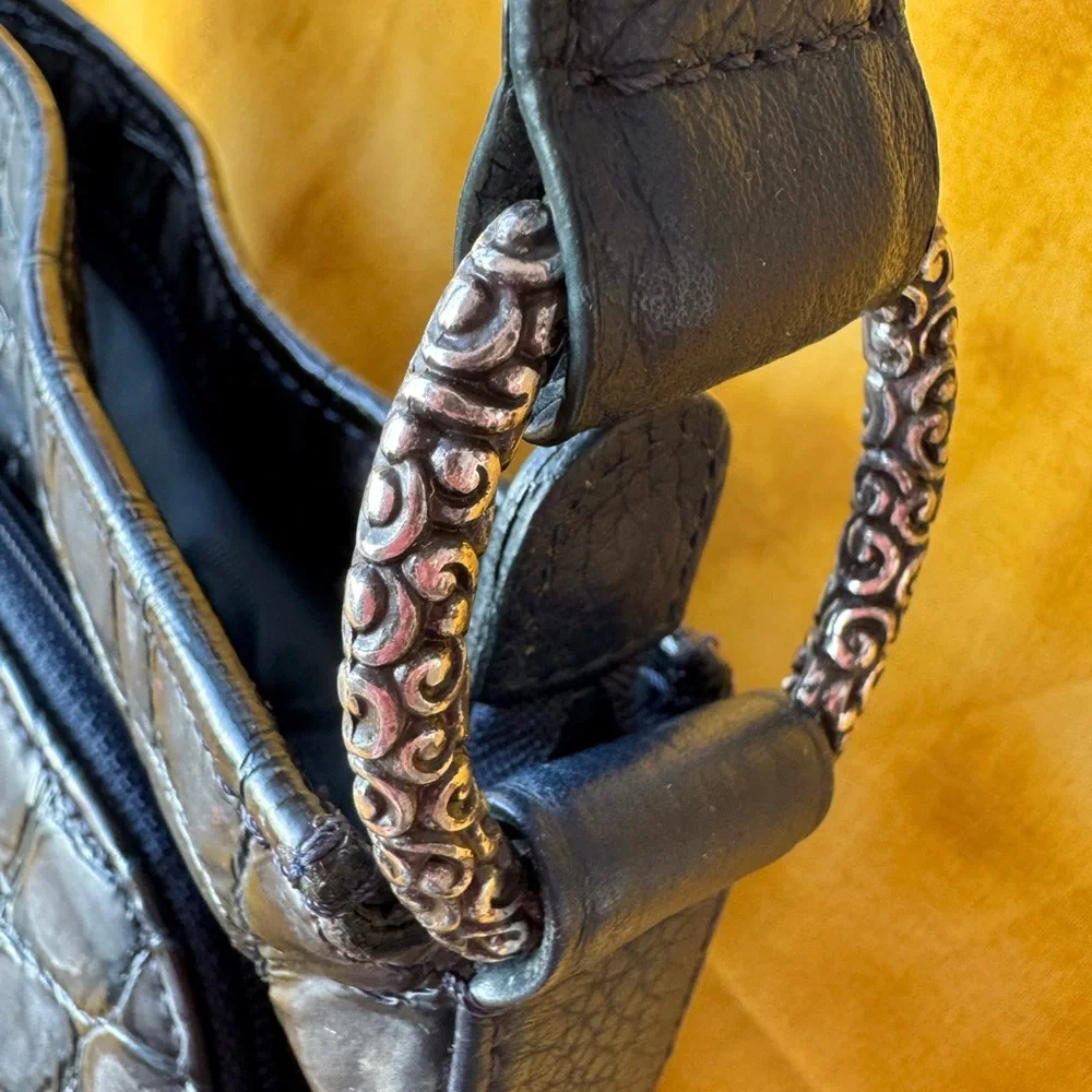 Brighton Black Croc-Embossed Shoulder Bag - Picture 6 of 9